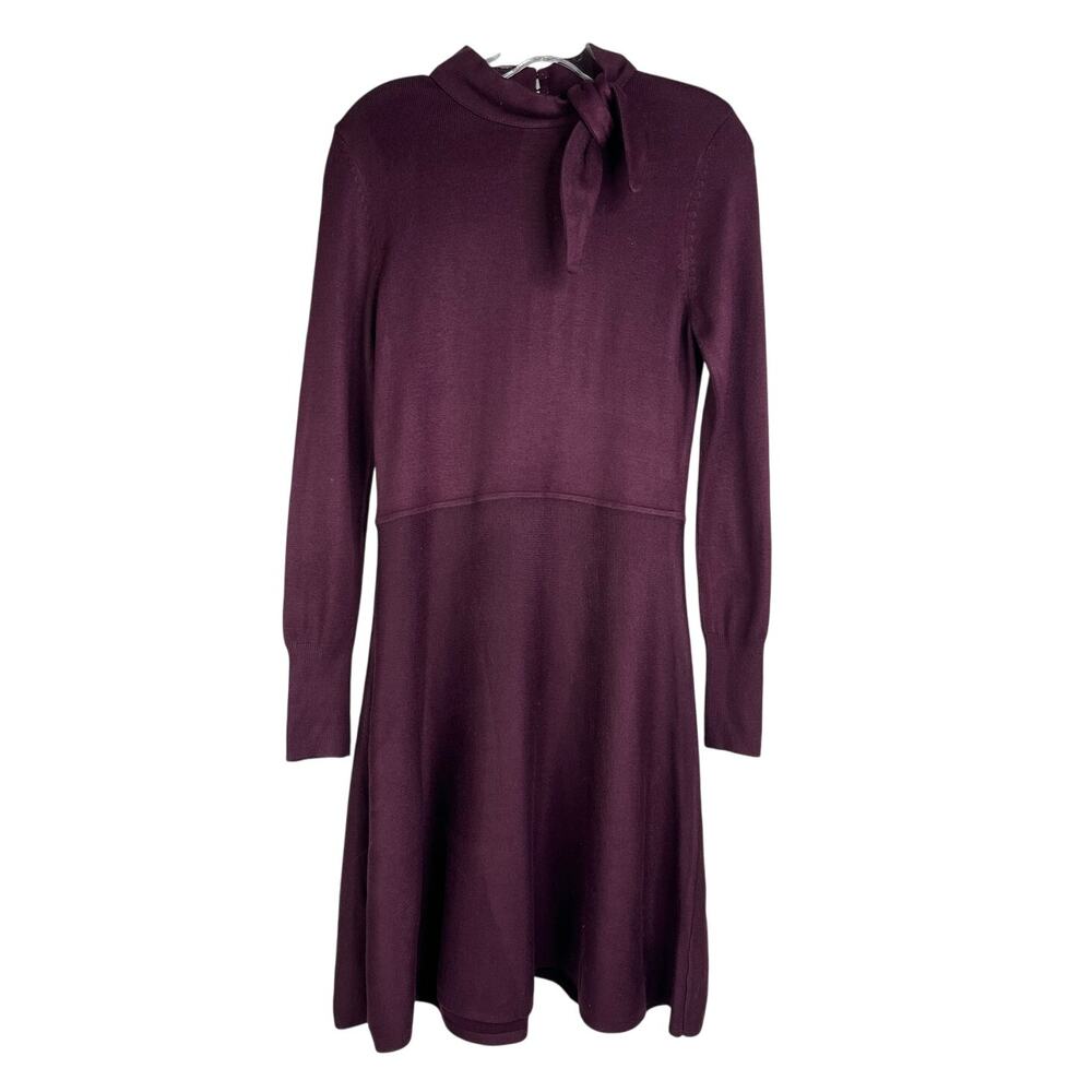 Eliza J Sweater Dress Womens Small‎ Dark Purple Tie Neck Keyhole Back Classic